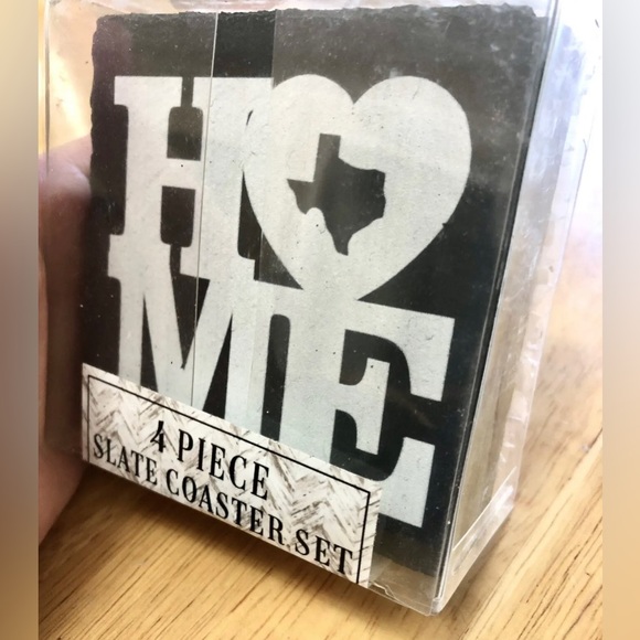 Texas Slate Stone Coasters Set, Black 4" x 4" Texas Is Home Drink Coaster - Picture 2 of 6